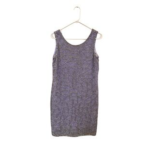 Oleg Cassini Black Tie Vintage Purple Beaded Cocktail Shift Dress